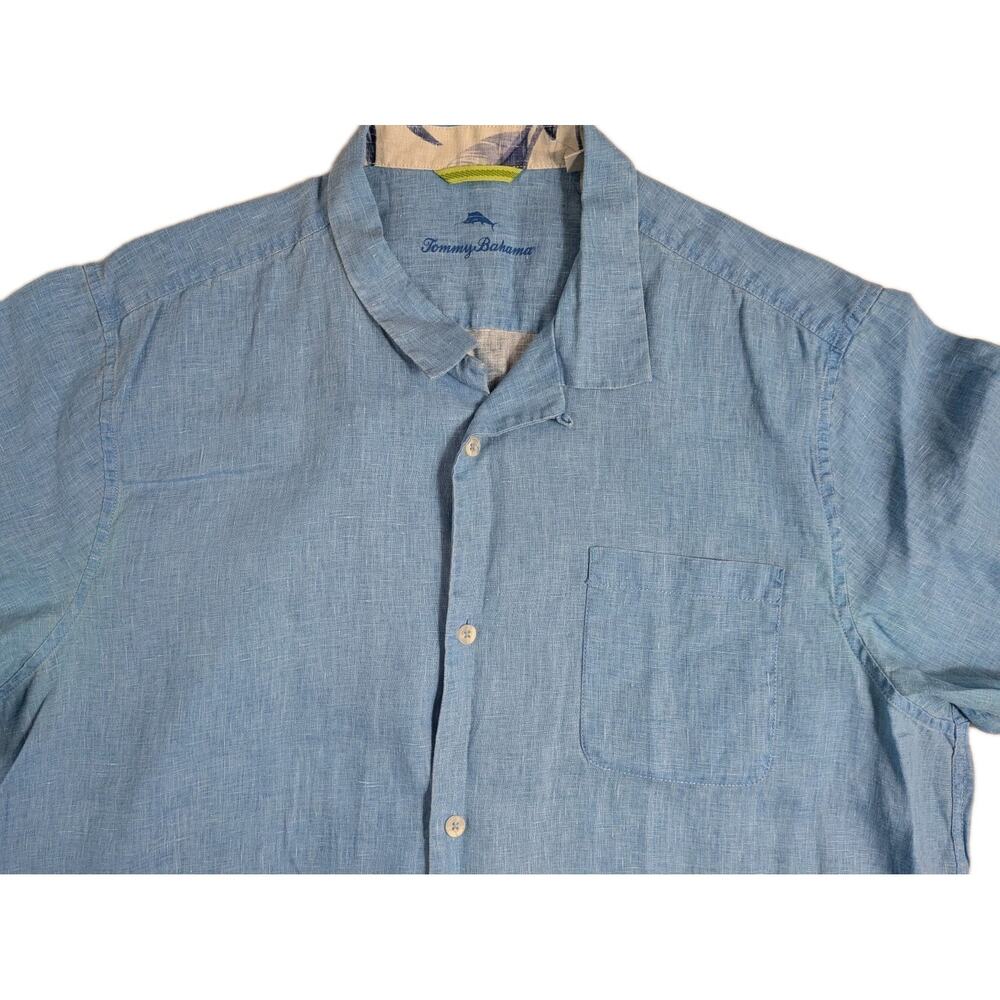 TOMMY BAHAMA Sea Glass Aqua Blue 100% LINEN Mens XXL Summer Short Sleeve Shirt